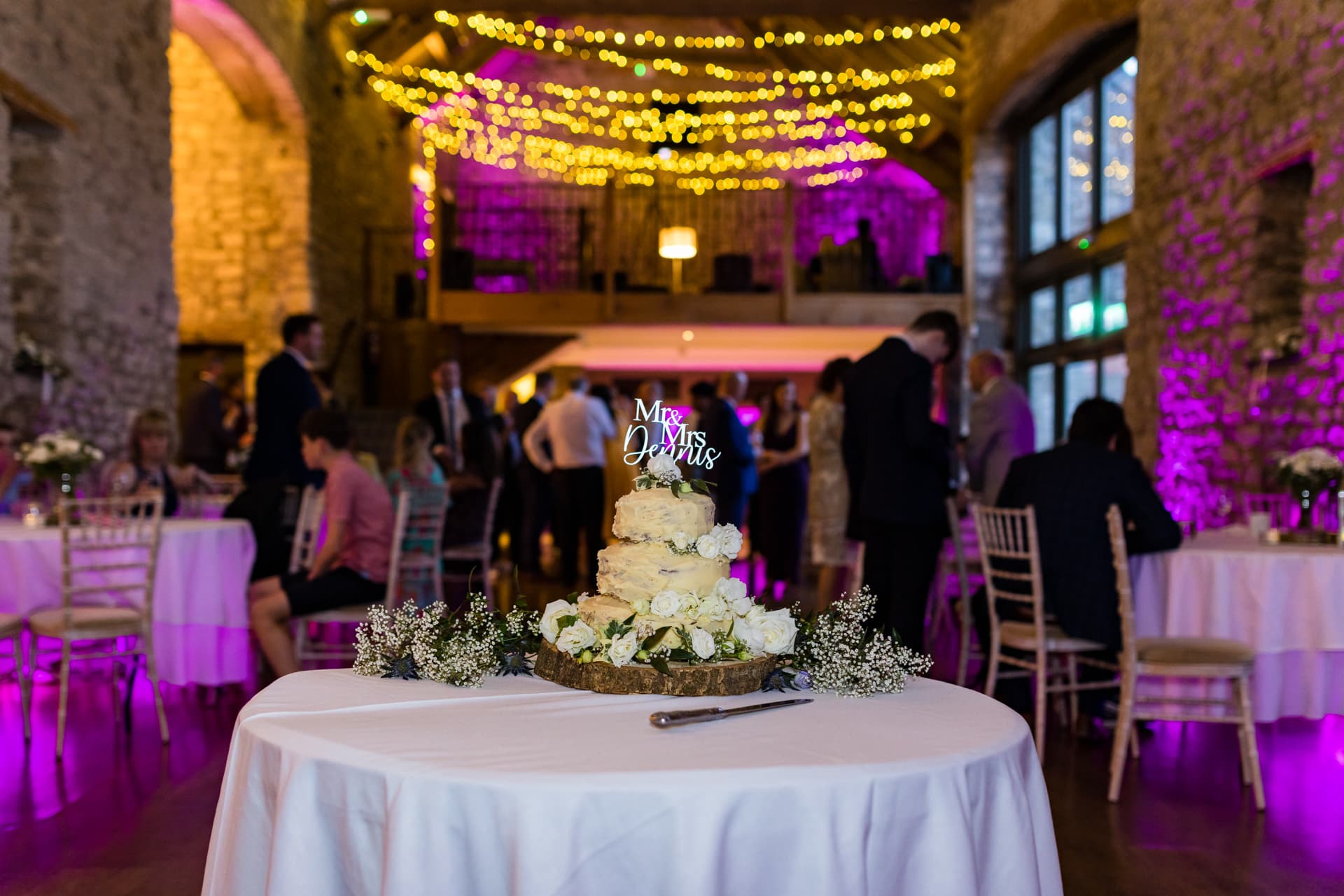 Wedding Cake in a barn with nice lighting