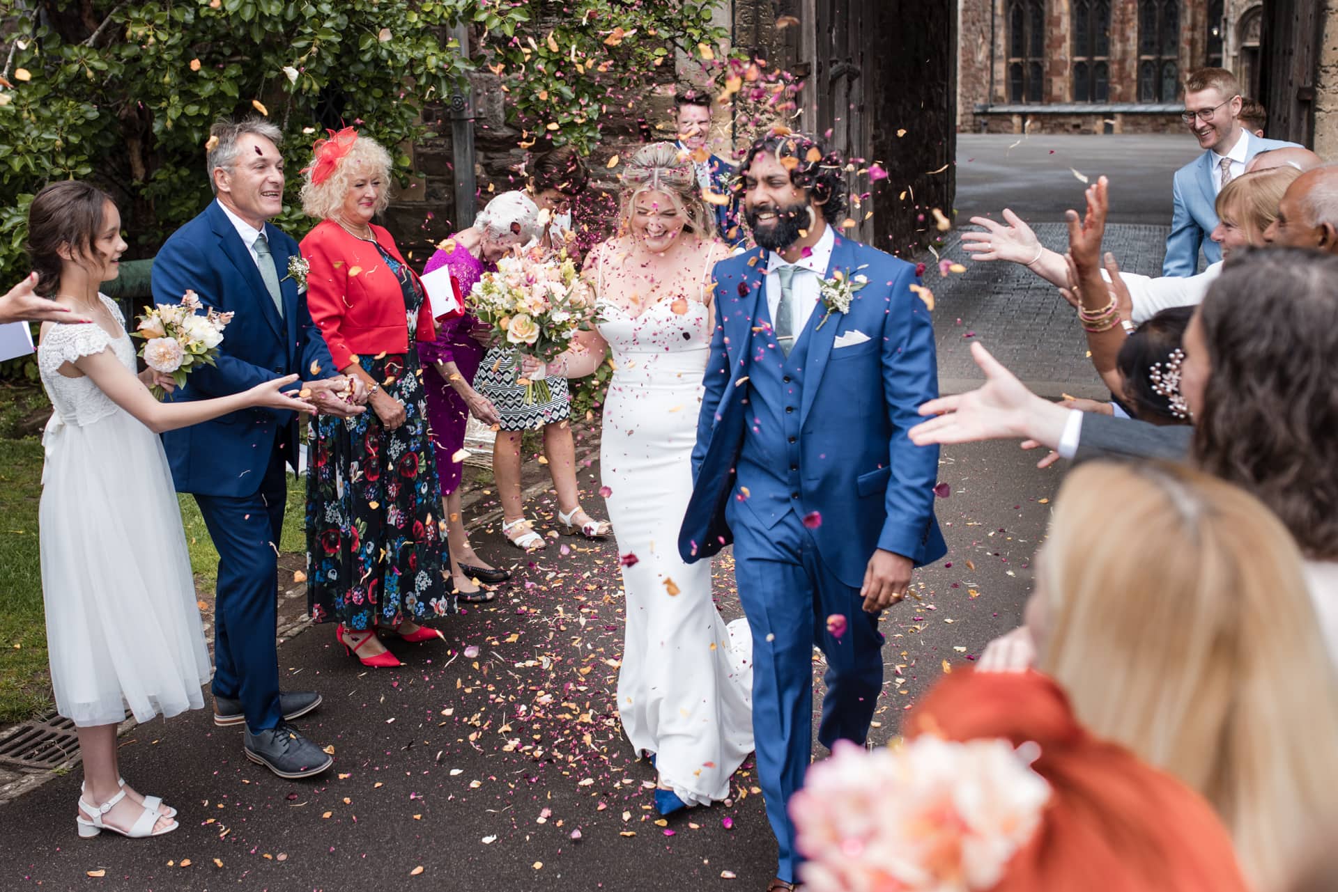 Bride and Groom confetti shot at Berkeley Castle Wedding Venue