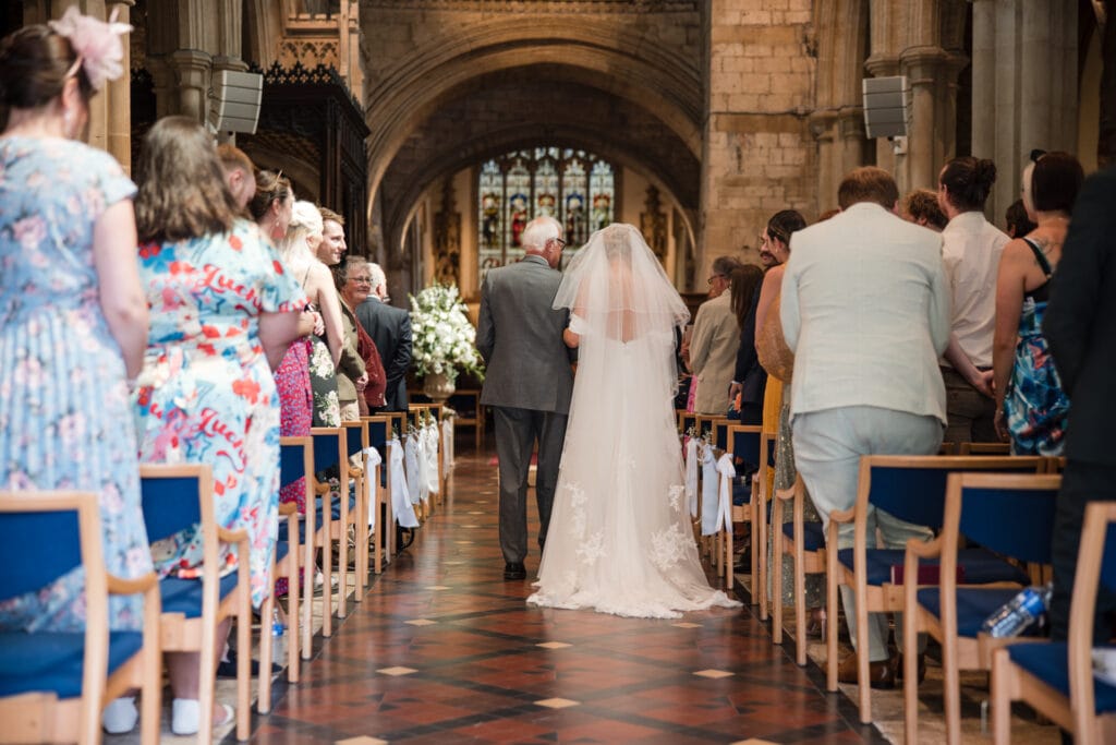 Father walking bride down the aisle, Burford Wedding, Oxleaze Barn