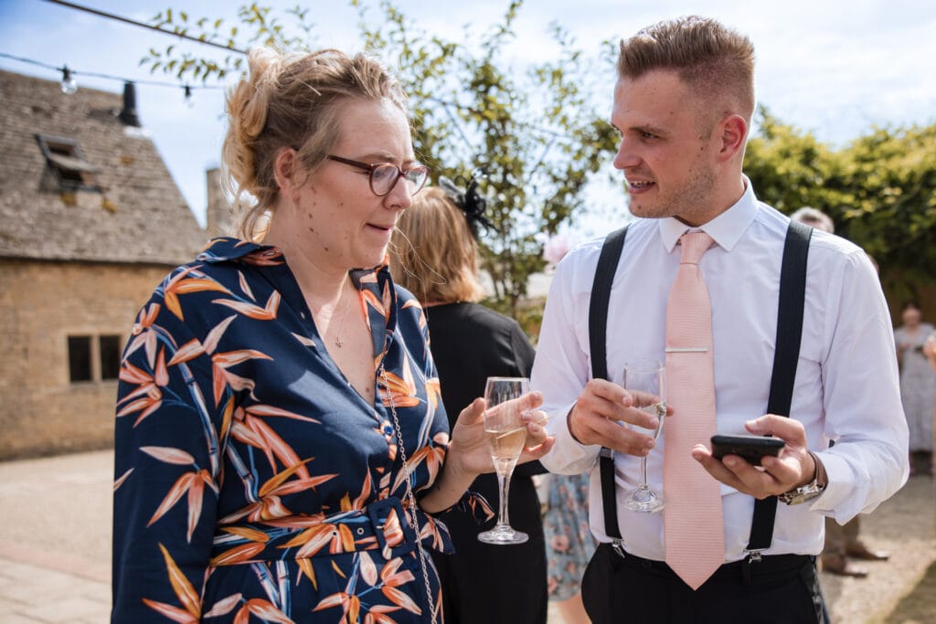Guests talking at Oxleaze Barn