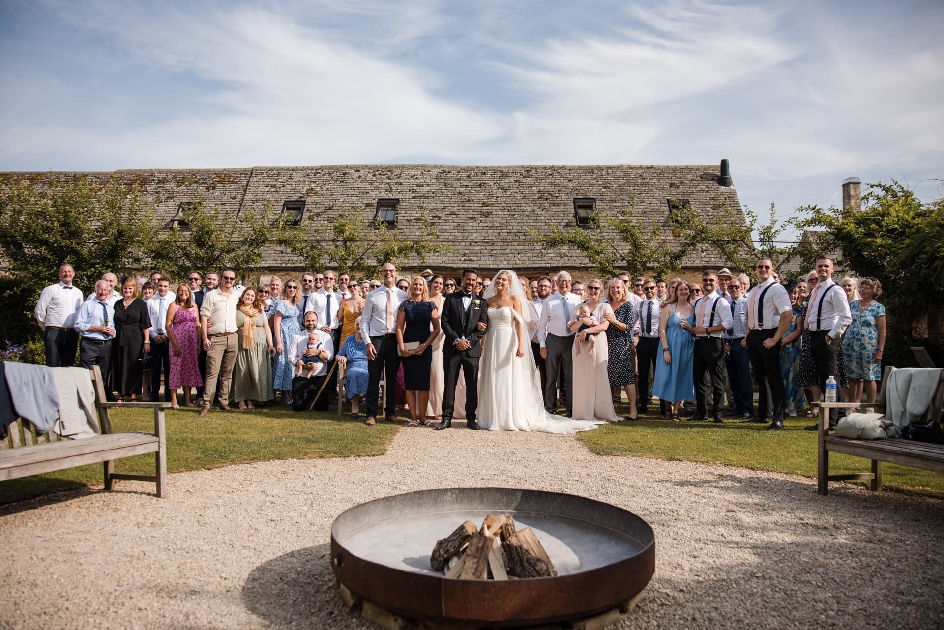 Wedding party at Oxleaze Barn