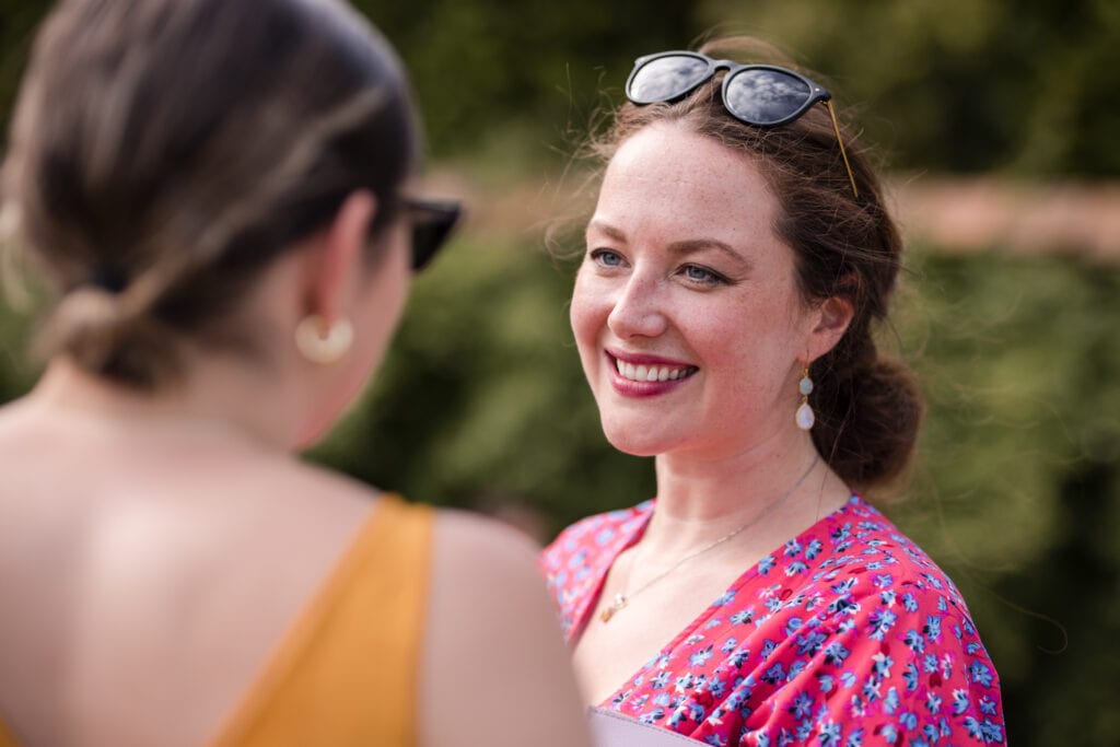 Engaged Wedding guest at Oxleaze Barn