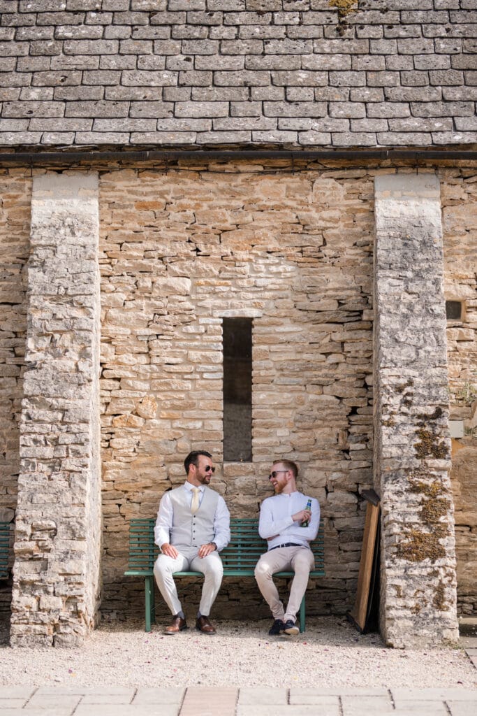 Two guts sitting having a beer and chat at Oxleaze Barn