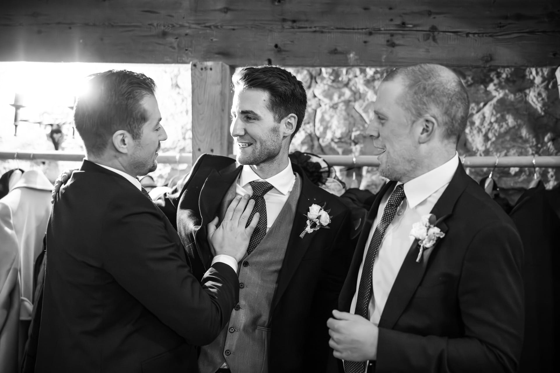 Groom and Best friends at Notley Barn wedding