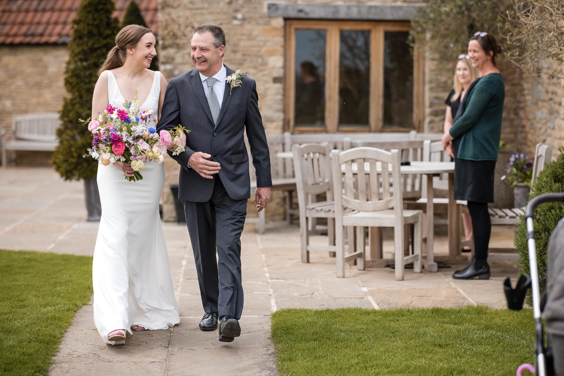 Bride and Father of the Bride at Kingscote Barn Wedding