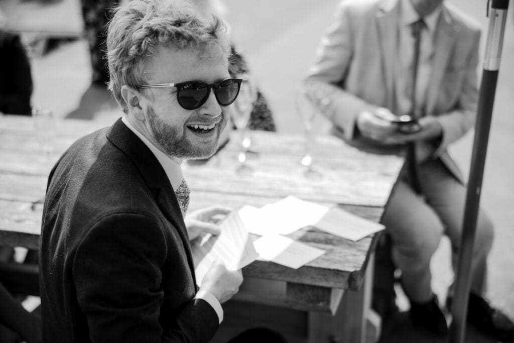 The groom reviewing his speech before the wedding breakfast