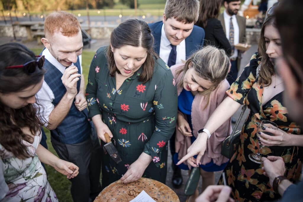 Wedding Guests playing games at the Gathering Barn