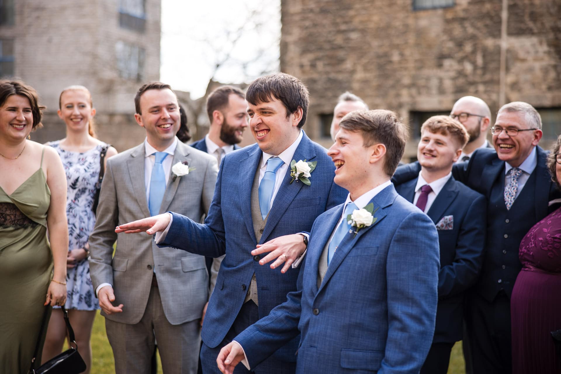 The Grooms making fun in the grounds of the Malmaison Oxford