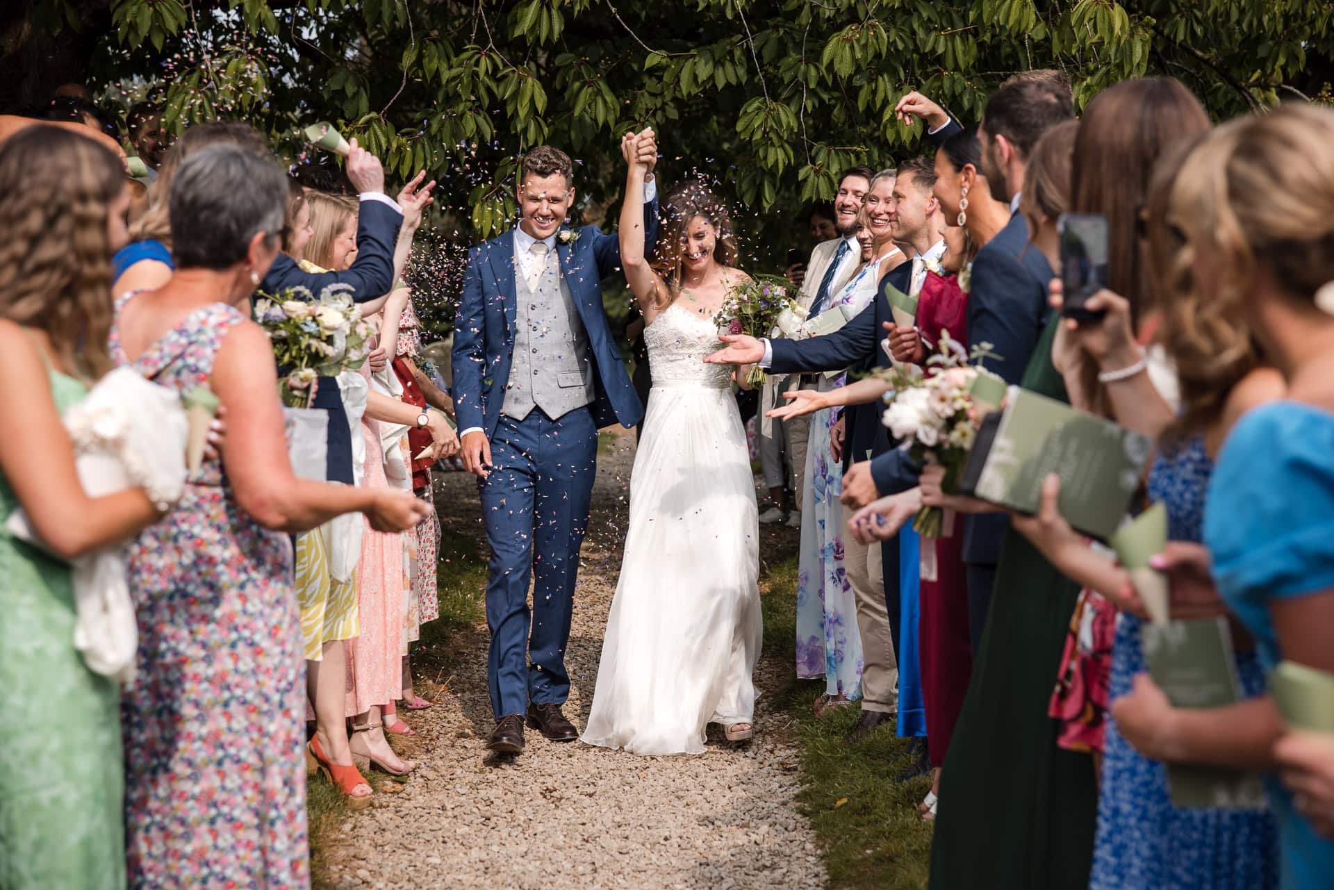 Bride and Groom Confetti walk at Sandhurst Wedding