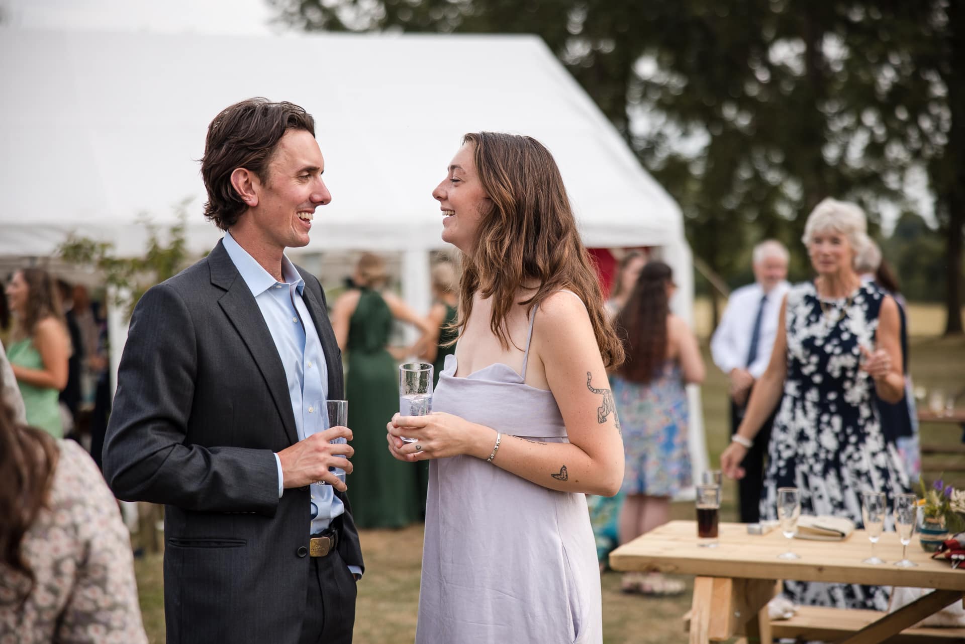 Couple laughing at the Sandhurst Farm Wedding Reception