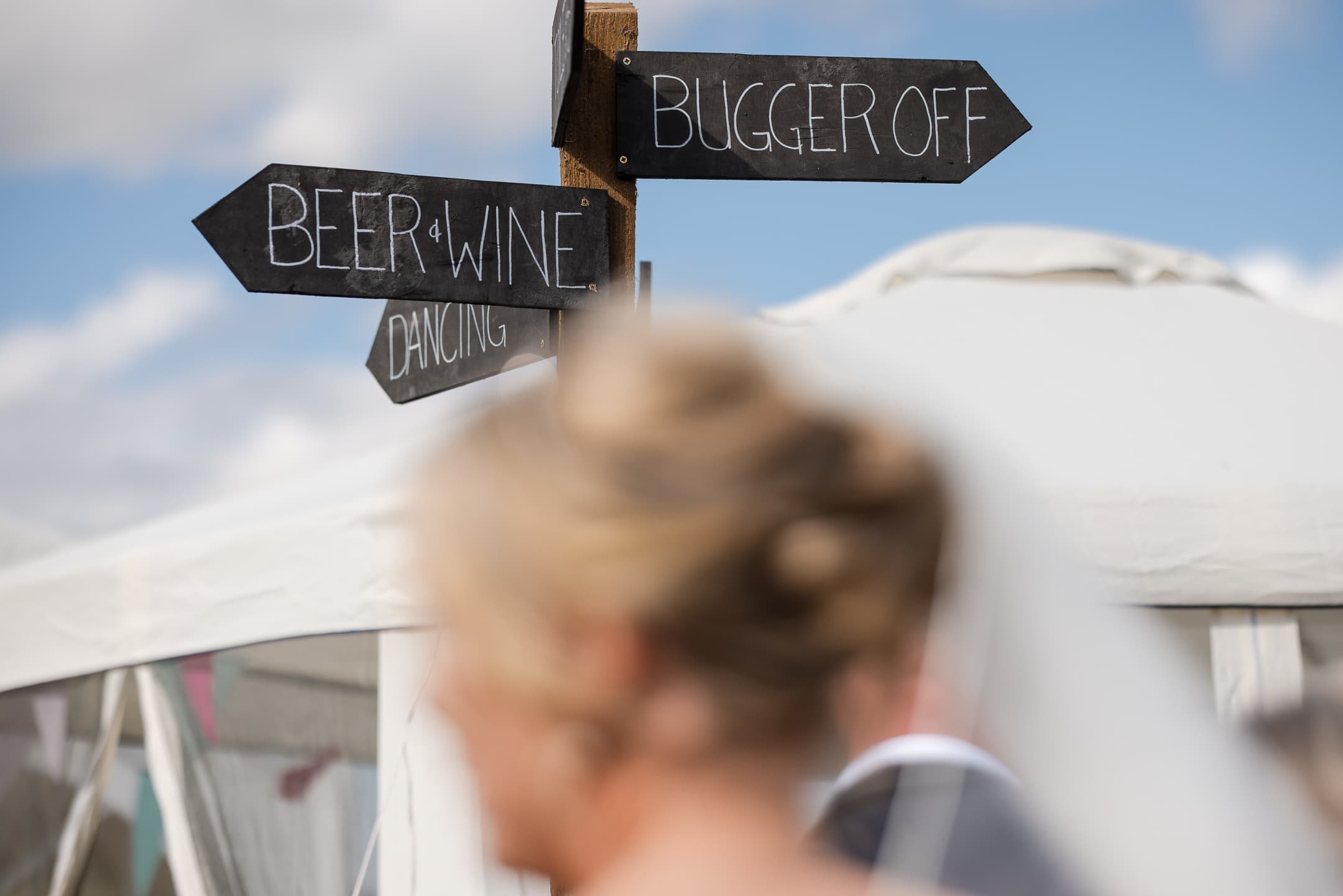 Wedding sign showing Beer and exit locations
