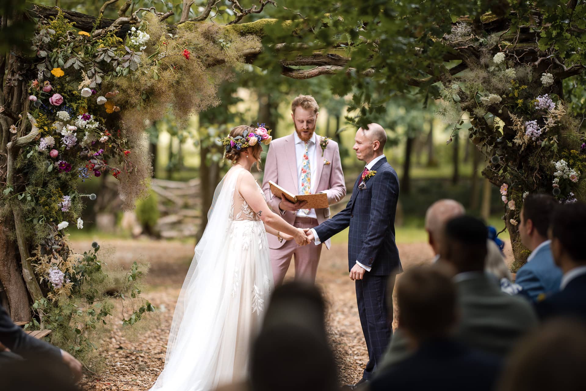Outdoor Wedding cerement in the woodland at Endeavour Woodland wedding venue