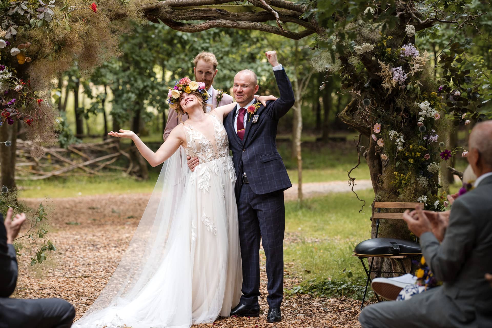 Just married at the Endeavour Woodland wedding venue