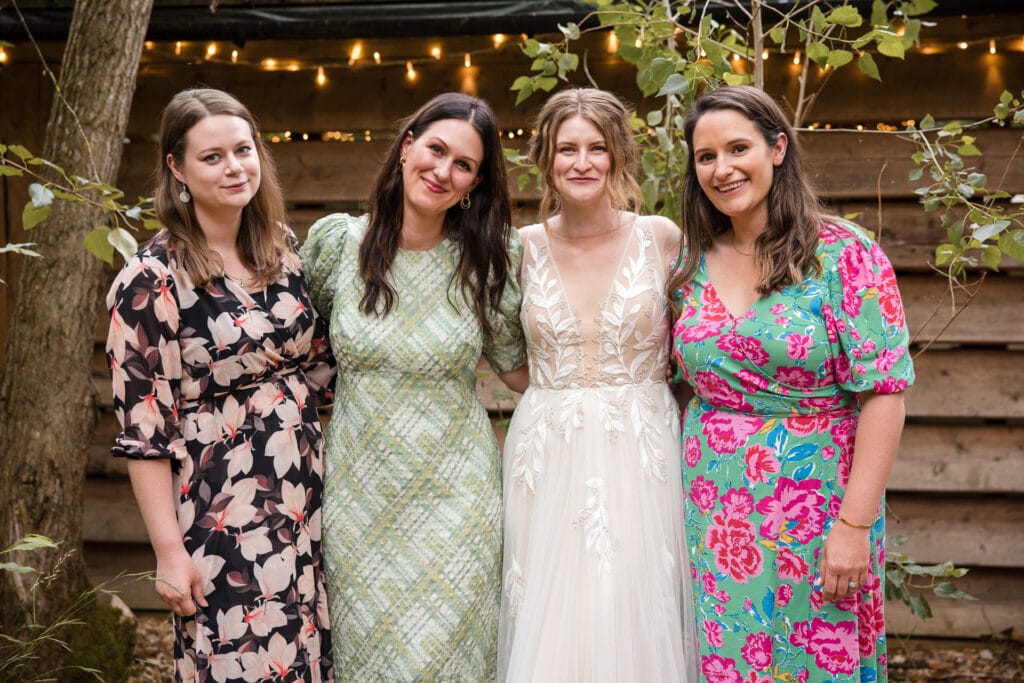 Bride and her friends portrait at Endeavour Woodland wedding venue