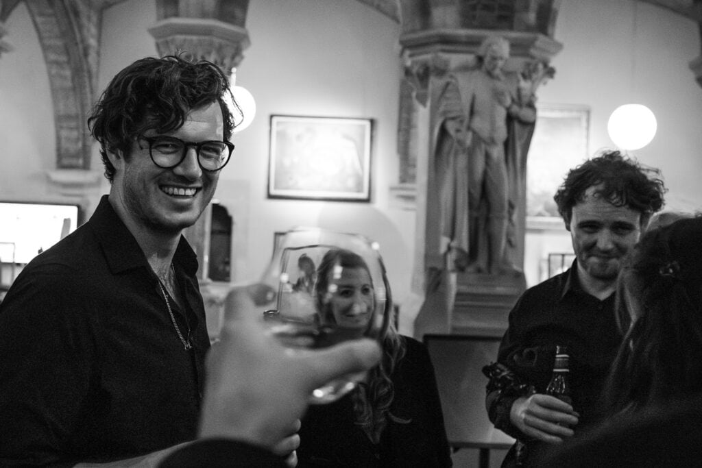 Cheers at the Oxford Natural History Museum wedding reception