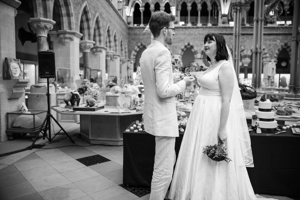 Bride and Groom alone at the Oxford Natural History Museum Wedding Reception