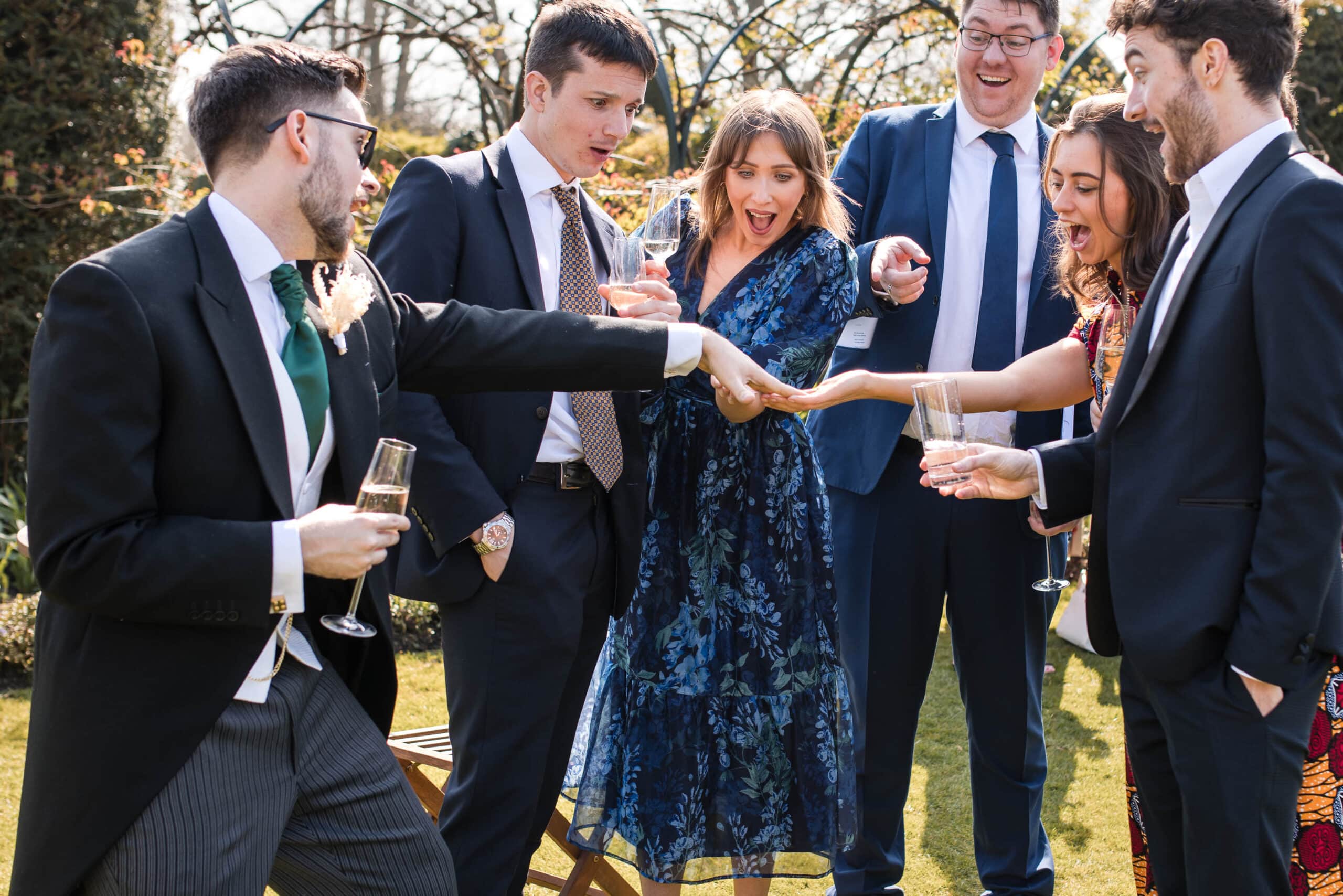 Groom and Friends having fun at Chenies Manor Wedding