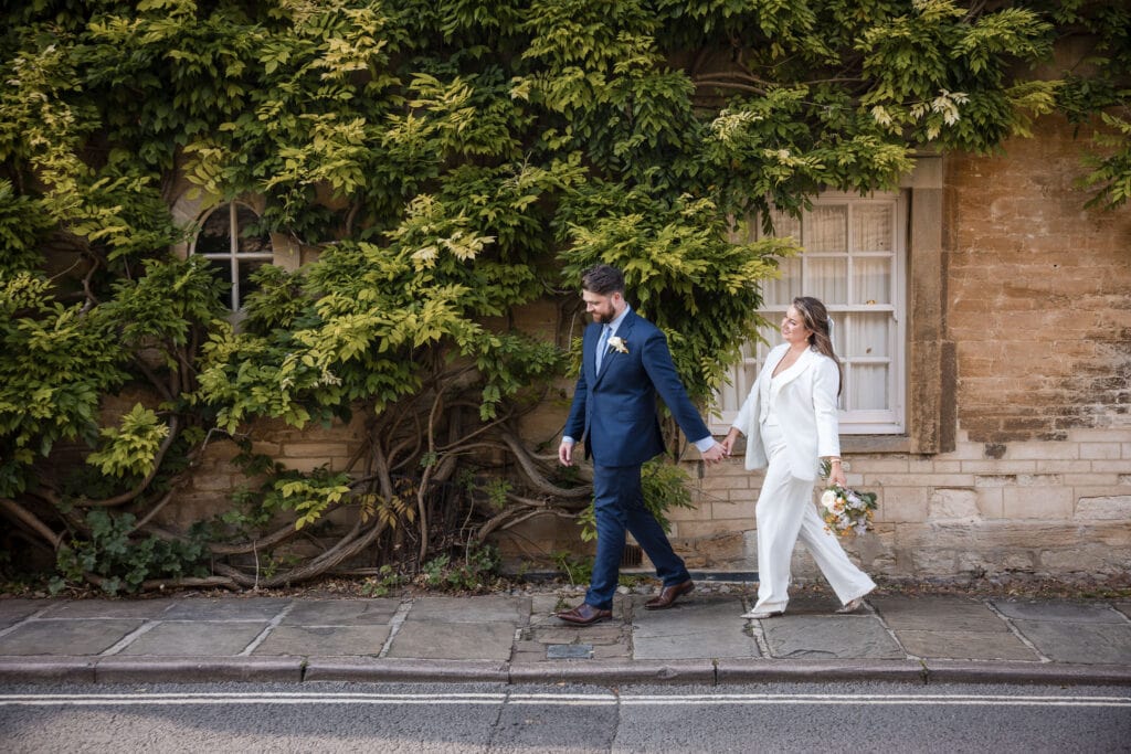 Bride and Groom walking in Woodstock