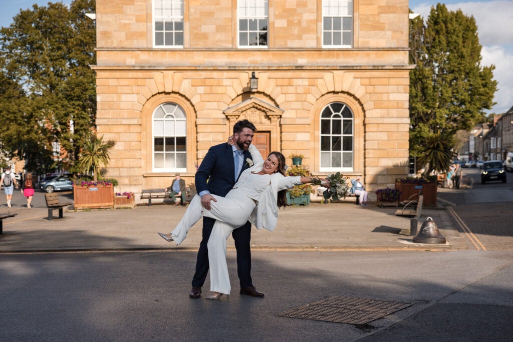 Just married celebrations outside the Woodstock Townhall