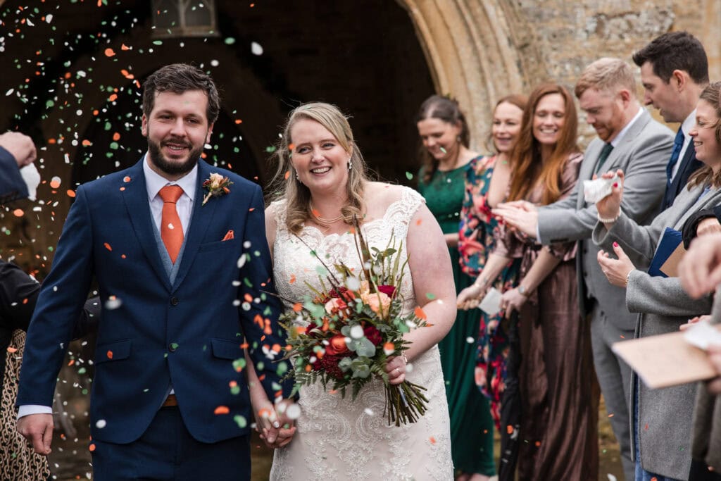 Bride and Groom Confetti at Souldern Church